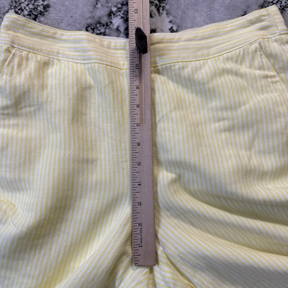 Loft Pants Womens Sz M Yellow Pin Stripes Wide Leg Linen Blend Trousers Pull on - Picture 3 of 10